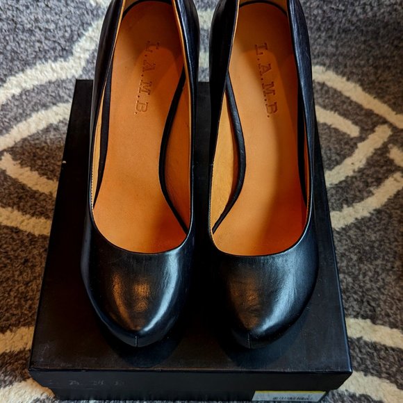 7.5 L.A.M.B. Black Leather Platform High Heel - Picture 1 of 5